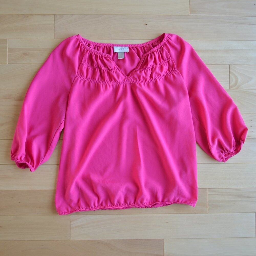 LOFT Pink Puff Sleeve Blouse